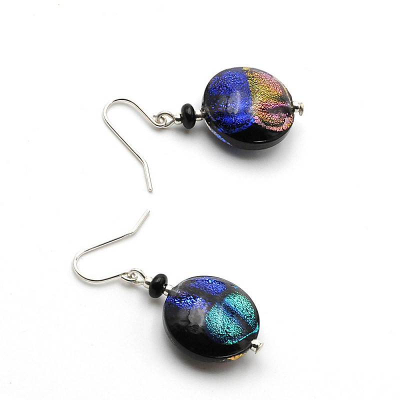 Black Dicroic Pastille - Black dicroic Murano glass earrings