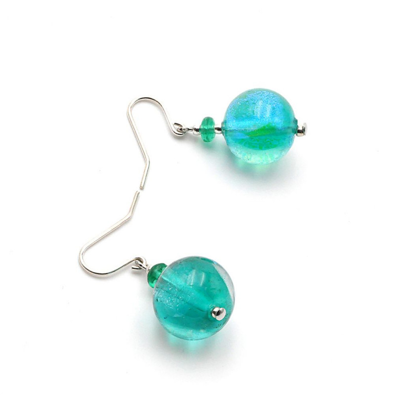 Dicroic Green Ball - Dicroic Green Round Bead Earrings