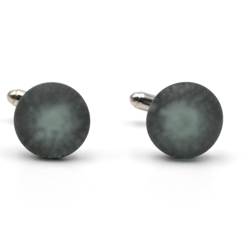 Round gray satin cufflinks in genuine venice murano glass