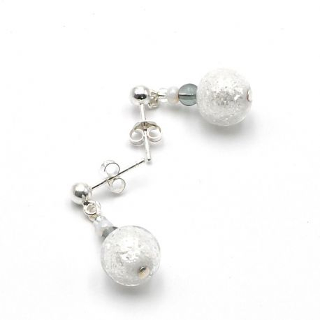 Neve Silber – weiße und silberne Ohrringe aus echtem Muranoglas aus Venedig