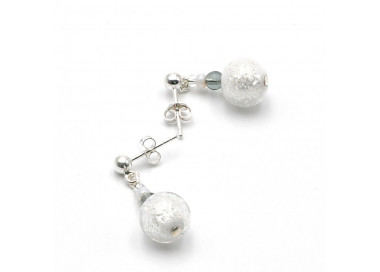 Neve silver - Pendientes blancos y plateados en auténtico cristal de murano veneciano.