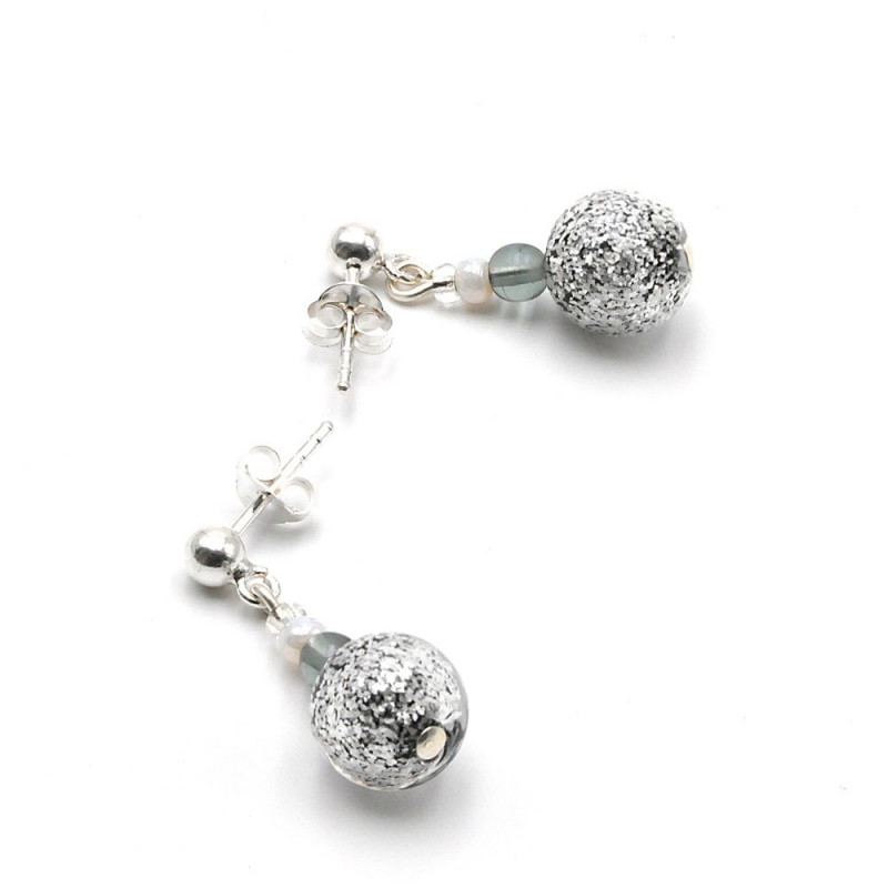 Neve grey silver - pendientes grises y plateados en auténtico cristal de murano venecia