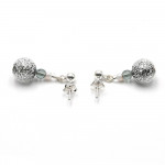 Neve grises argent  - boucles d'oreilles grises et argent en veritable verre de murano de venise