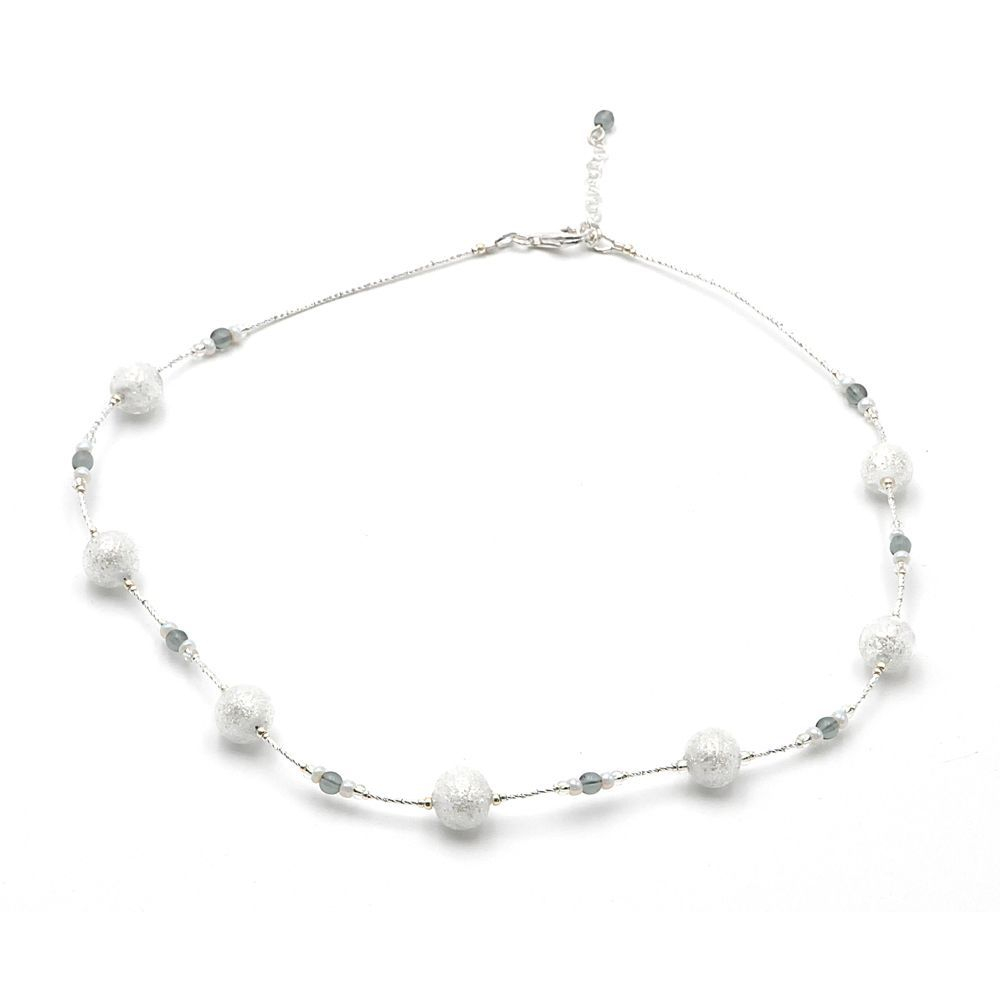 Neve Blanc – weiße und silberne Halskette aus echtem Muranoglas aus Venedig