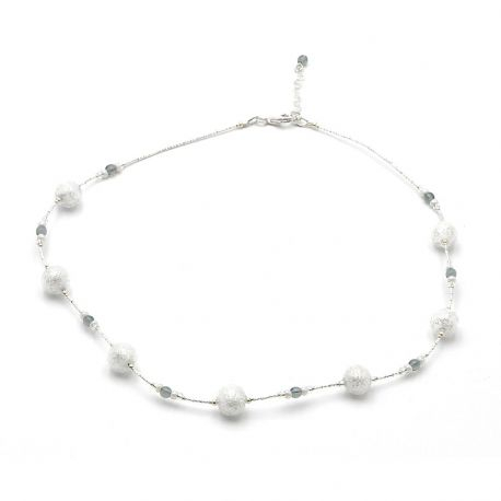 Neve Blanc – weiße und silberne Halskette aus echtem Muranoglas aus Venedig