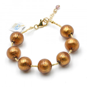 bola marrón - pulsera marrón y dorada en cristal de murano real