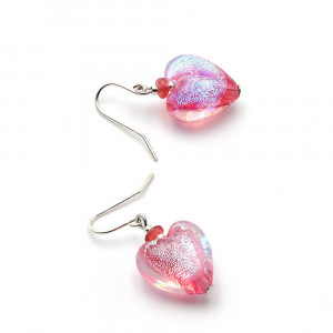 Coeur Dicroique rose - Boucles d'oreilles coeur rose dicroique