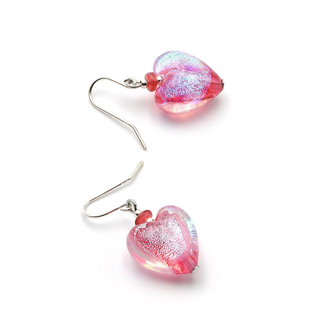 Roze Dicroic Heart - Dicroic roze hart oorbellen
