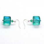 Azure Blue Dicroic Cube - Blue Murano Glass Earrings