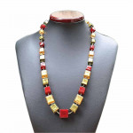 Collier verre murano rouge et or