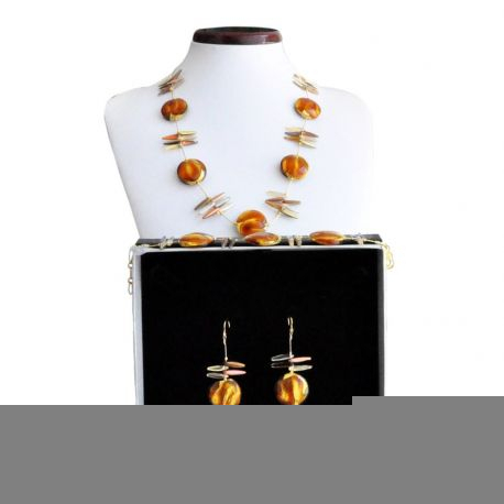 Amber murano glass jewelry set
