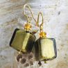 Kaki and gold murano earrings real venice murano glass