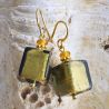 Kaki and gold murano glass earrings real venice murano glass