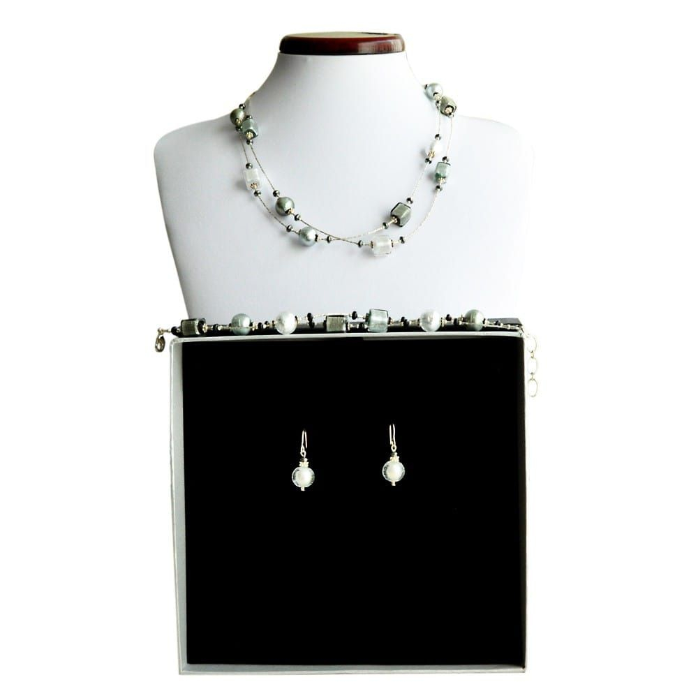 Penelope plata - conjunto de joyas verdadero cristal de murano venecia