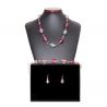 Conjunto de joyas genuino cristal de murano jo-jo rosa y plata venecia