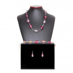  conjunto de cristal murano rosa e prata de veneza