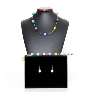 America azul - conjunto de joyas de oro multicolor genuino murano