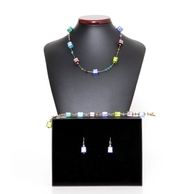 Conjunto de joyas de oro multicolor genuino murano