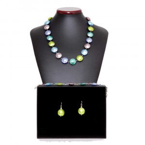 Pastiglia multicolor plata - conjunto de joyas genuino cristal de murano de venecia