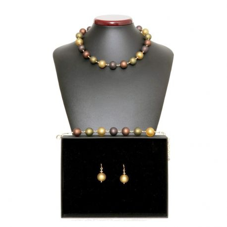 Conjunto de joyas de verdadero cristal de murano bola satén oro de venecia