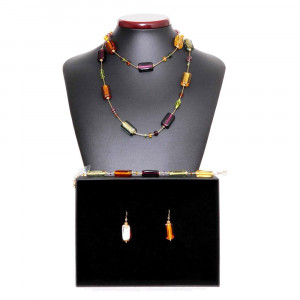 4 saisons automne long - parure de bijoux en veritable verre de murano