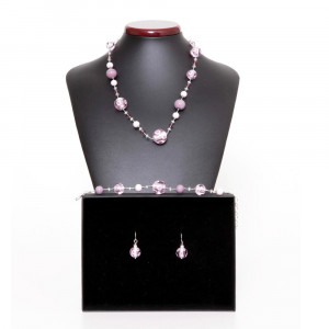 Galaxy lila sieraden set in originele murano glas