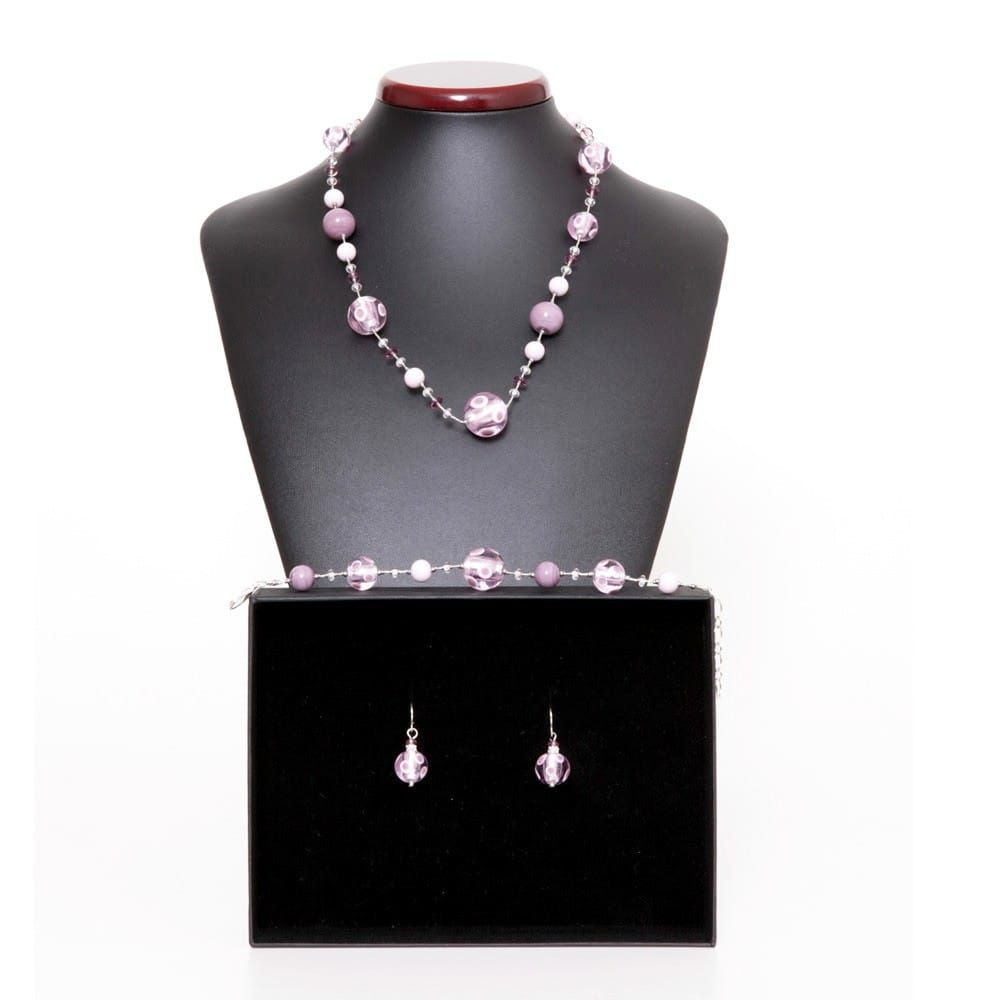 Galaxy lilac - lilac murano glass jewellery set in real glass murano