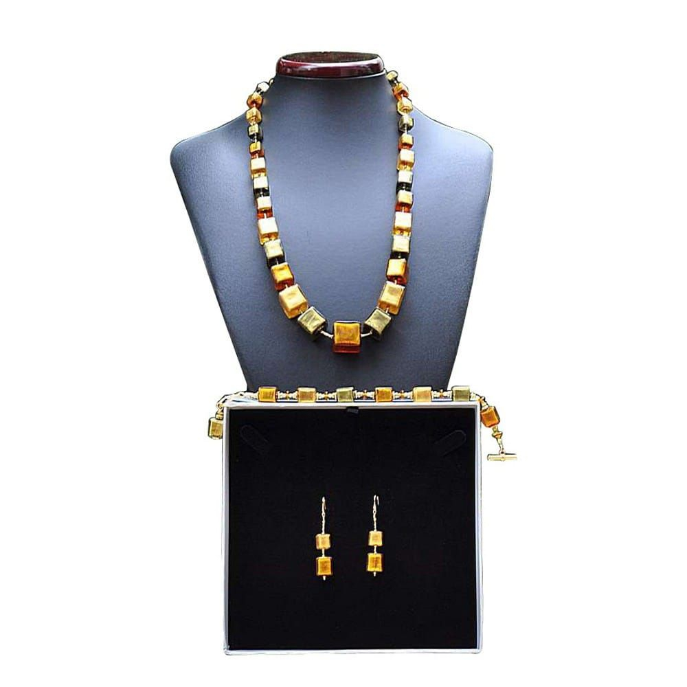 Degraded cubes green and gold - gold murano glass jewellery set in real murano glass
