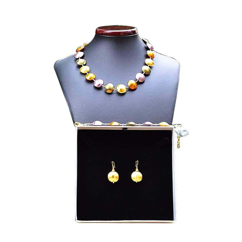 Pastiglia gold and parma - parma and gold murano glass jewellery set in real venitian glass