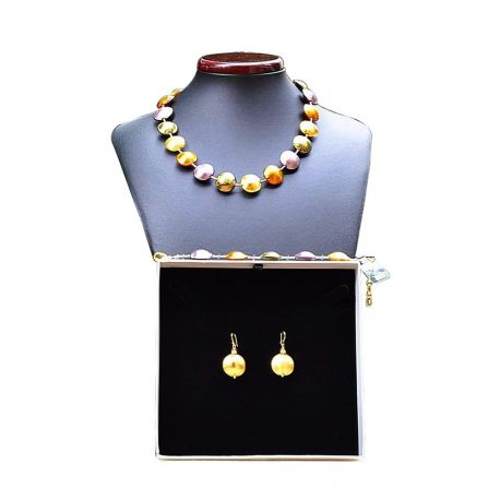 Conjunto oro y parma de joyas genuino cristal de murano de venecia