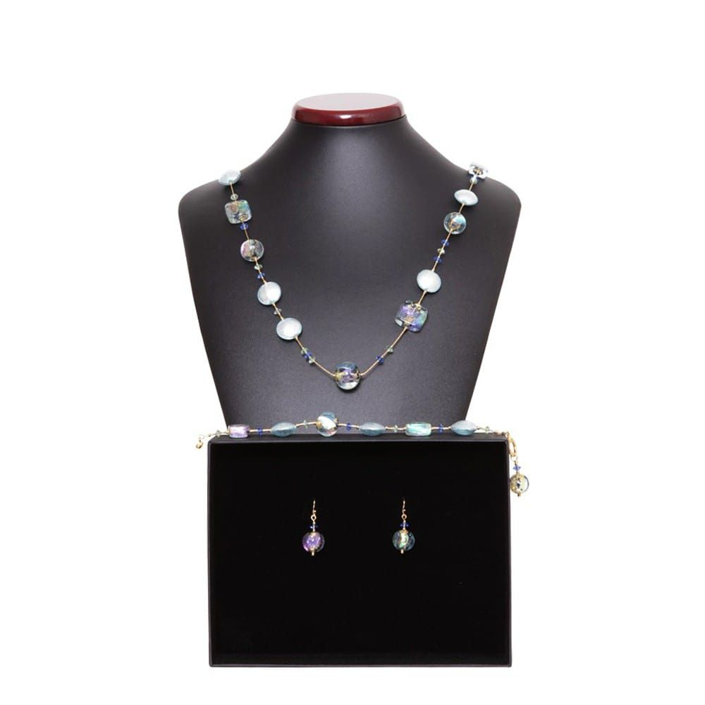 Moonlight blue - blue murano glass jewellery set in real venice murano glass