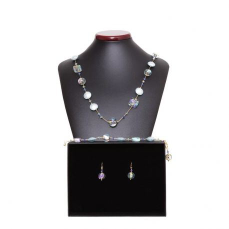 Conjunto azul de joyas de verdadero cristal de murano de venecia