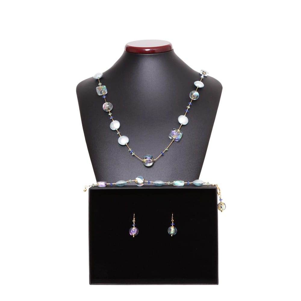Blue murano glass set jewelry set in real venice murano glass