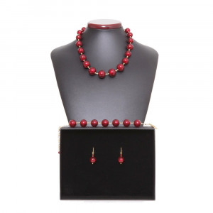 Ball red and gold - red murano glass jewellery set from venice