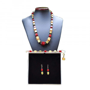 Degraded cubes red and gold - red and gold murano glass jewellery set in real glass murano venice