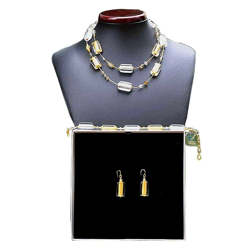 4 estaciones invierno - conjunto de joyas oro verdadero cristal de murano collar largo venecia