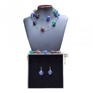 Scoglio satén azul largo - conjunto de joyas de cristal de murano venecia