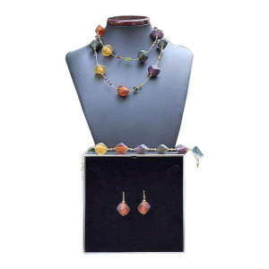 Scoglio satin long fall - gold murano glass jewellery set genuine venitian glass