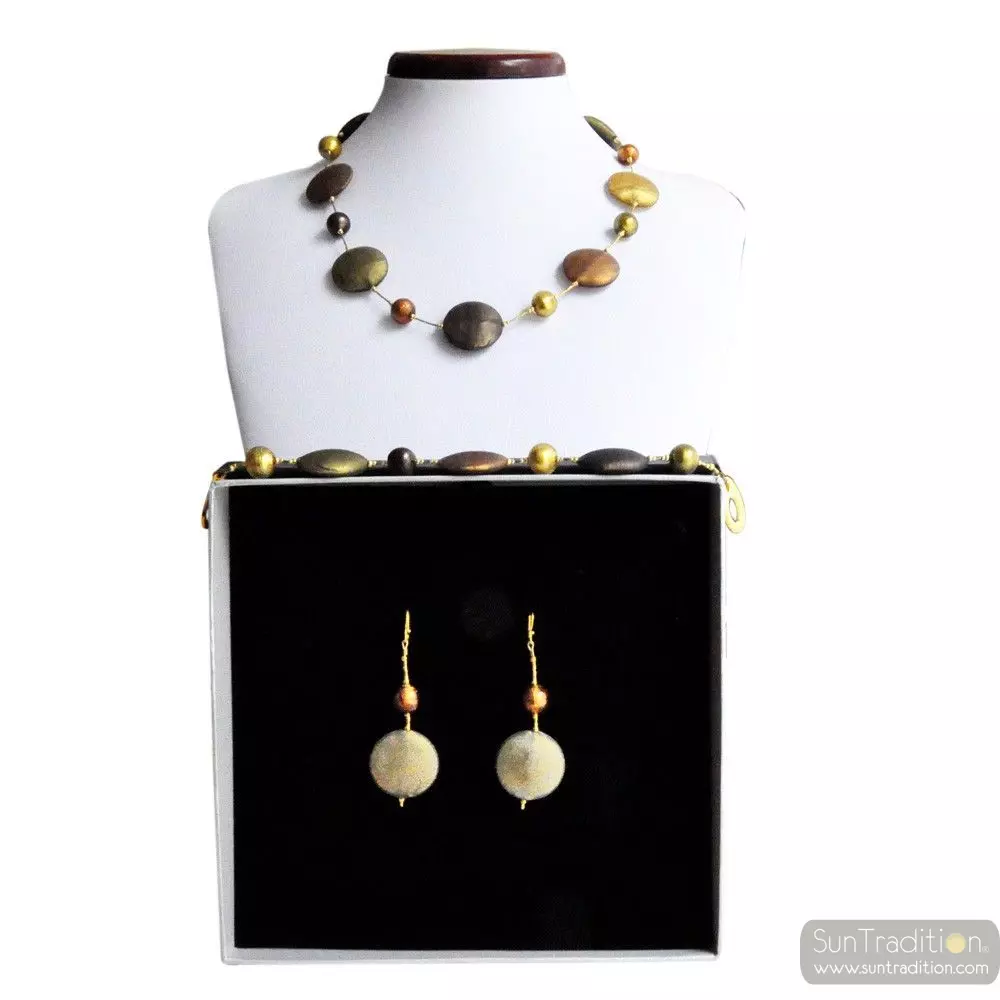 Francy satin - gold murano glass jewellery set geguine murano glass venice