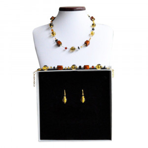 Mix fauve - gold murano glass jewellery set in real venitian glass