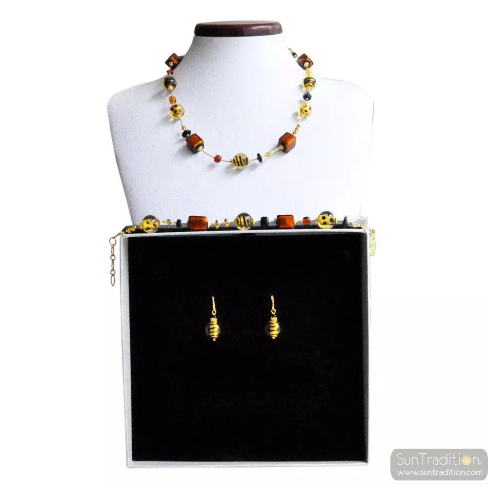 Mix fauve - gold murano glass jewellery set in real venitian glass