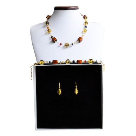 Amber murano glass jewelry set in real murano glass