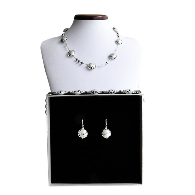 conjunto de vidro murano pastilha prata e preto de veneza conjunto de vidro murano pastilha prata e preto de veneza