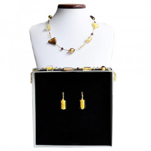 Asteroide amber - amber gold jewellery set genuine murano glass