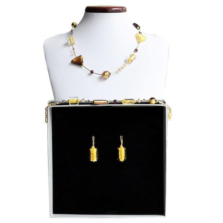 Amber gold murano glass jewelry set genuine murano glass