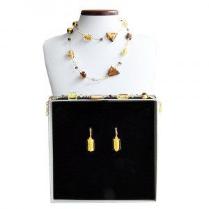 Asteroide amber long - amber murano glass jewellery set