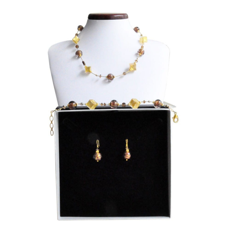 Conjunto de joyería genuina cristal de murano chocolate venecia