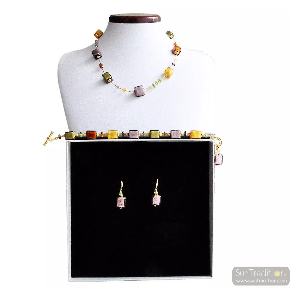 America amber - gold and parma jewellery set genuine murano glass