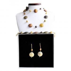 Francy satin gold lang - schmuckset satin gold aus echtem muranoglas aus venedig