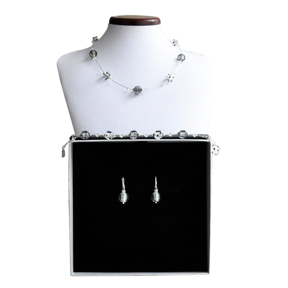 Jojo mini plata - conjunto de joyas negro y plata genuino cristal de murano venecia